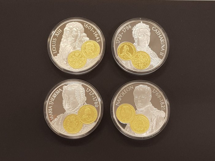 Niederländische Antillen. 4x 10 gulden 2001 Handelsmunten met gouden inlay