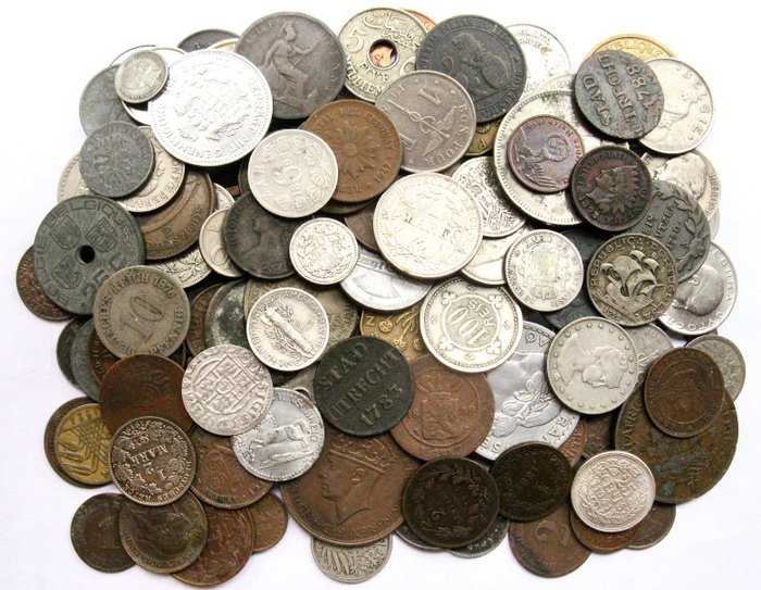 World. Lot various old coins 1624/1949 (124 pieces) incl. silver