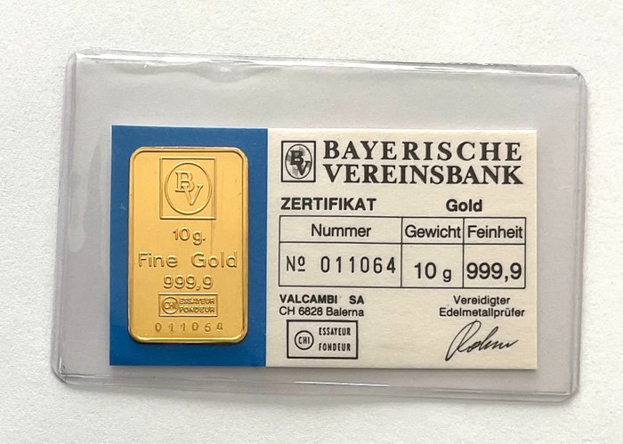 10 gram - Gold .999 - Valcambi - Bayerische Vereinsbank - Seal+Certificate