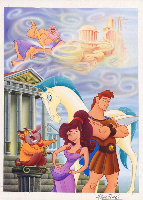 Hercules & Meg - Original illustration (acrylic / gouache) for Ravensburger Puzzles - Size: 24 x 33 cm. - (1997)