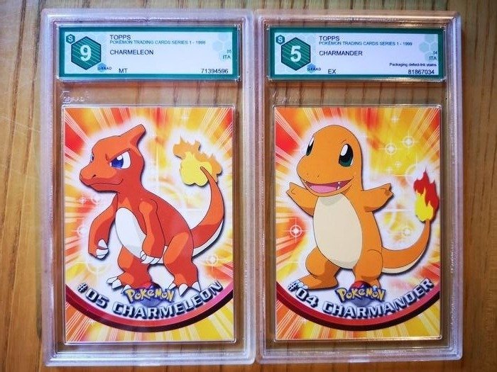 The Pokémon Company - Pokémon - Graded Card ✰Charmander & Charmeleon✰ TOPPS Pokemon Trading Cards Series 1 ✰ 9&5 GRAAD (Equivalente PSA) - 1999
