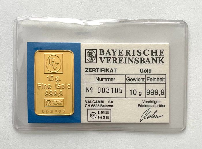 10 gram - Goud .999 - Valcambi - Bayerische Vereinsbank - Seal+Certificaat
