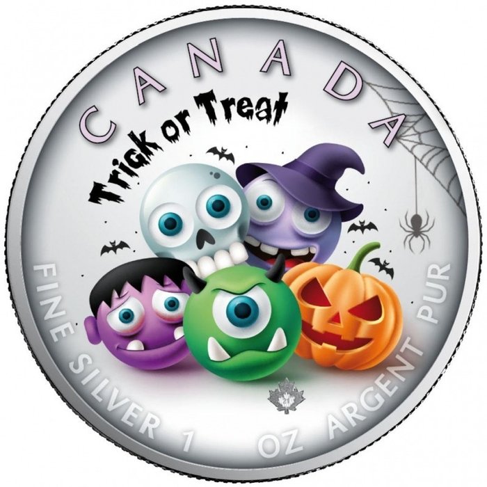Canada. 5 Dollars 2021 - Maple Leaf - Trick or Treat - Colorized with COA - 1 Oz