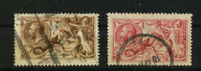Great Britain 1913/1934 - Selection Seahorses King George V - 2/6 and 5sh - 22mm vertical window - Stanley Gibbons 400/452