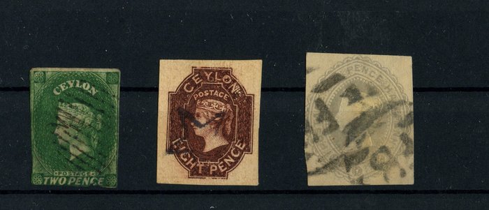 Ceylon 1859 - 3 classic stamps Queen Victoria