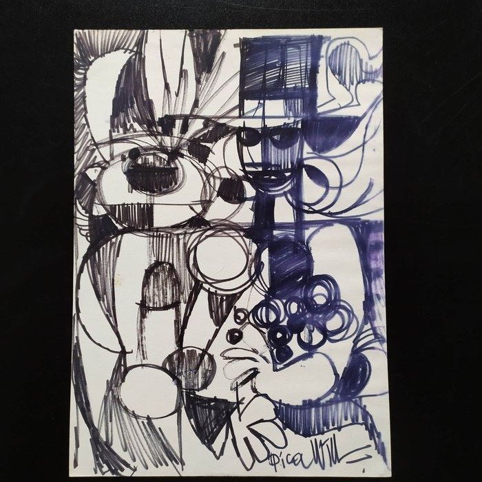 Will - Dessin original - Calendula et le Marsupilami - Hommage à Picasso