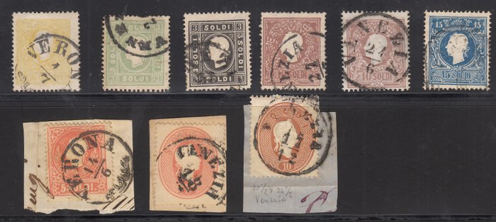 Italian Ancient States - Lombardo Veneto 1858/1862 - Selection of stamps of Lombardy-Venetia with effigy of Franz Joseph - Sassone nr. 7/14/18/16/17/15/13/11