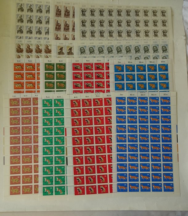 Berlin 1967/1968 - 10 stamp sheets, MNH - Berliner Kunstschätze Mi.-Nr. 303-308, Bedrohte Tier Mi.-Nr. 316-319 +299-302