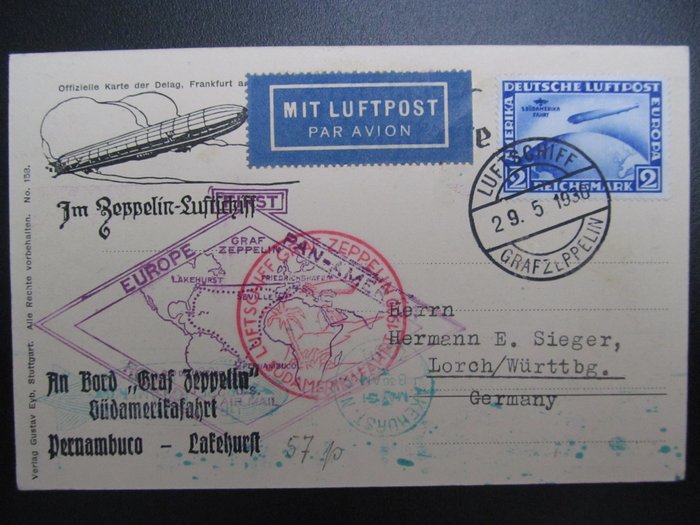 Deutsches Reich - German Reich: 438, 1930, Zeppelin letter, Süd-Amerikafahrt, Lakehurst, USA