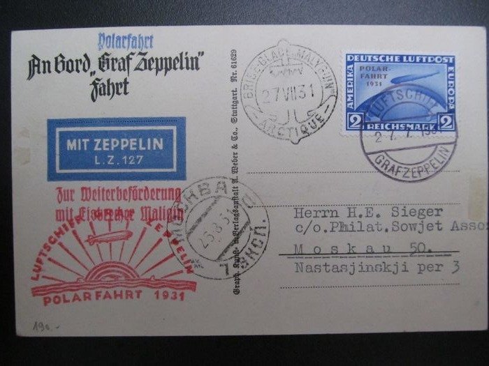 Duitse Rijk - DR Nr. 457, 1931, Zeppelinbrief, Polafahrt, Leningrad, Rusland