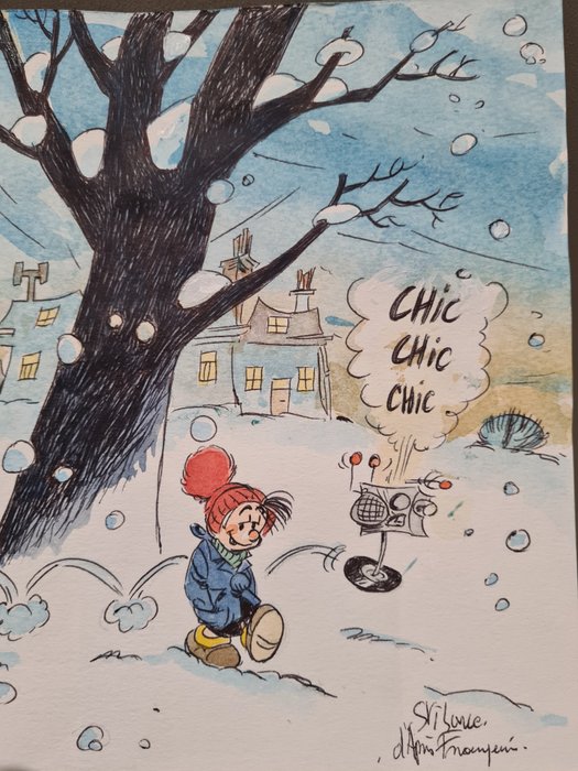 Stibane (d'après Franquin) - dessin original aquarelle - Le petit Noël et l'Elaouin - Losbladig