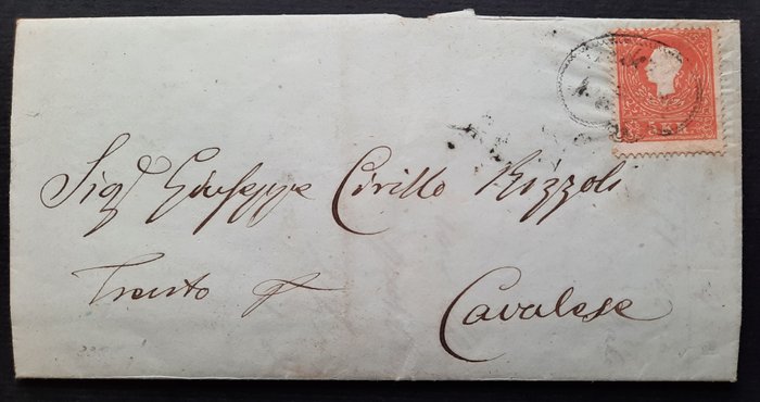 Italian Ancient States - Lombardo Veneto - 5 Kr. on letter with text from Desenzano to Cavalese, navigation cancellation “Imp. Reg. Vapori” - Unificato N. 8
