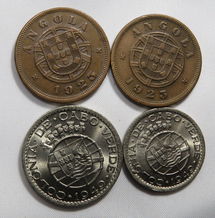 Angola portugais, Cap-Vert portugais. República. 4 Moedas - 5 Centavos 1923 (2) & 50 Centavos/1 Escudo 1949
