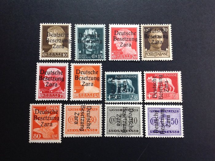 Duitse Rijk - Bezetting van Zara 1943 - Set of pieces of the period, mint with intact gum - Sassone. N. 2/3/4/6/8/11/13/15/A4/T5/6/7