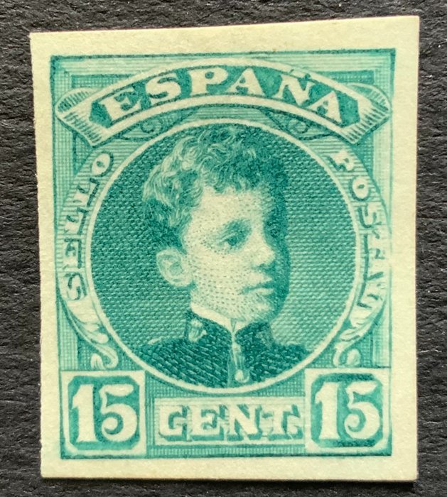 Spain 1901/1905 - Colour essay of the 15 cts Alfonso XIII imperforated stamp - Edifil 246