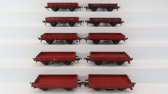 Fleischmann, Roco H0 - 4303A/5011 - Freight carriage - 10 Two-axle low rigids, unladen - DB