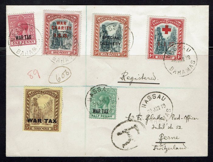 Bahamas 1919/1920 - 2 covers with “War Tax” and 3-line red overprint