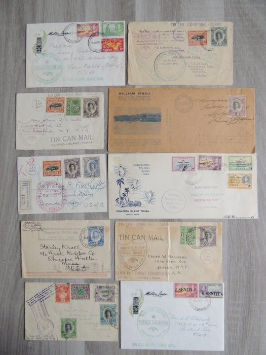Tonga 1930/1950 - Niuafoʻou -Selection of 10 letters “tin can mail”