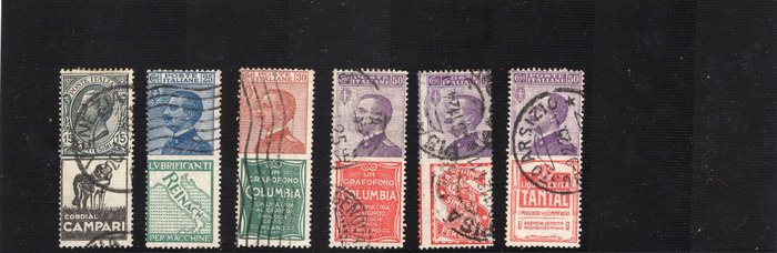 Italy Kingdom 1924 - Selection of advertising stamps - Sassone n. 3, 7, 9, 11, 16, 18