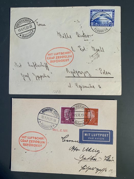 German Empire - 2 Zeppelin documents from 1931 Germany flights - Sieger 128 Da + 107 Ba
