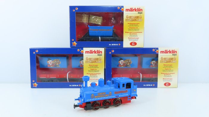 Märklin H0 - 00790-03/04 - Coffret - Ensemble de 4 pièces avec locomotive à vapeur et 3 voitures imprimées avec "Circus Mondolino" - Circus Mondolino