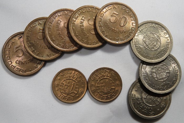 Portugees-Guinea. República. 10 Moedas - 20 Centavos 1973 (2) - 50 Centavos 1952 (5) & 2½ Escudos 1952 (3)