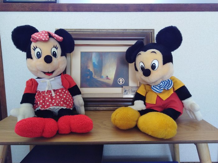 Mickey Mouse, Minnie Mouse - 2x Doll + Commemorative lithograph of original concept painting (Fantasia)