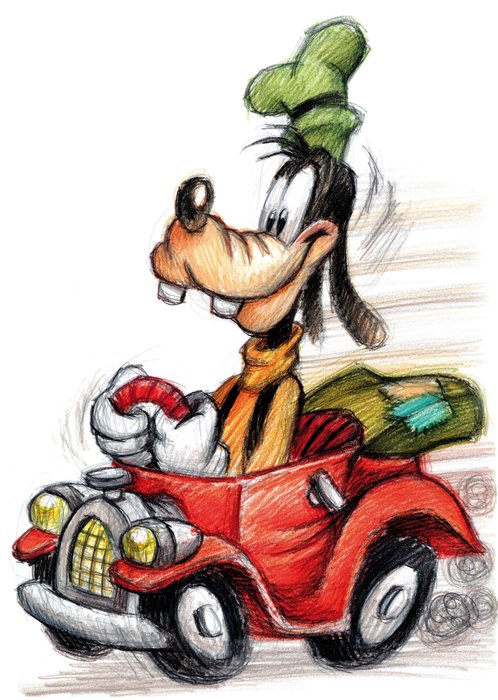 Goofy's Red Car - Fine Art Giclée Signed By Joan Vizcarra - Canvas
