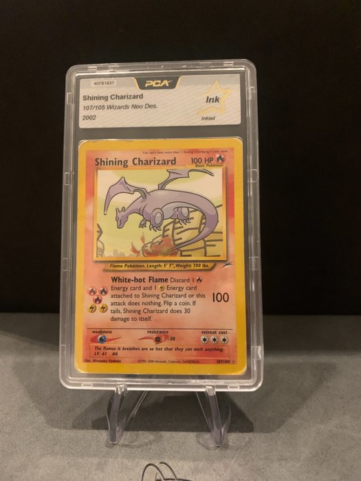 Wizards of The Coast - Pokémon - Graded Card Shining Charizard 107/105 Holo 1st EVER Pca INK - 2002