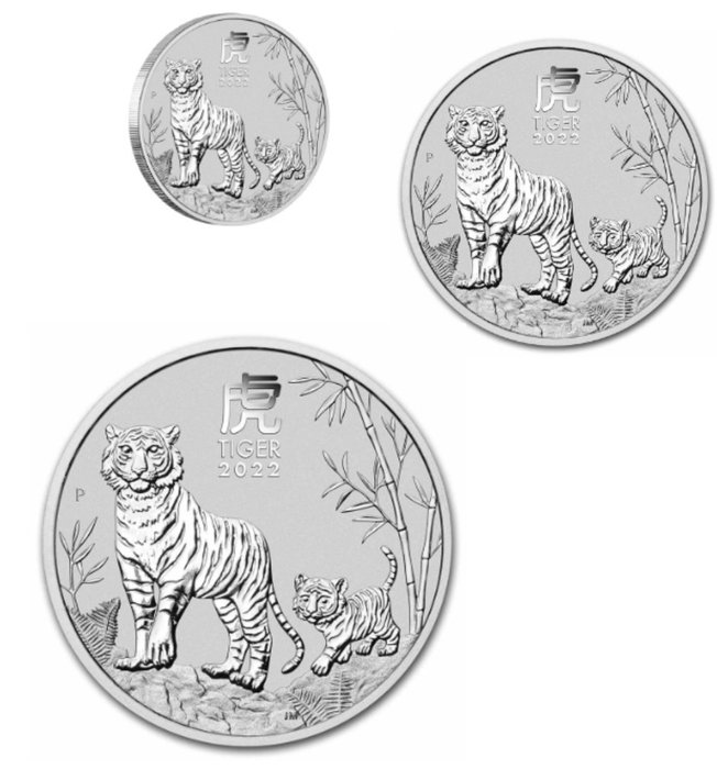 Australia. 50 Cent/ 2 Dollars 2022 Perth Mint Jahr des Tiger Lunar III - 3.5 Oz total