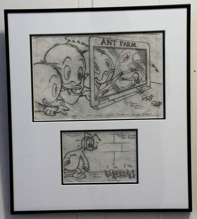 2x Original pencil artwork by American Disney artist Patrick Block - Queen of the Ant Farm - (1996)