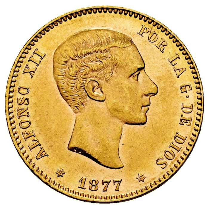 España-Madrid. Alfonso XII (1874-1885). 25 Pesetas 1877 - Oro 8,06 g.
