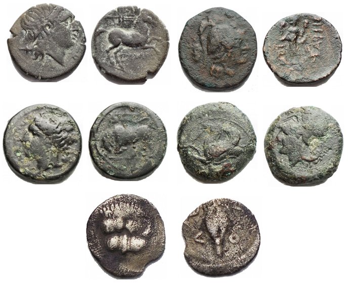 Greece (Magna Graecia). Lot of 5 coins (AE/AR),  alapia, Heraclea, Syracuse, Leontinoi