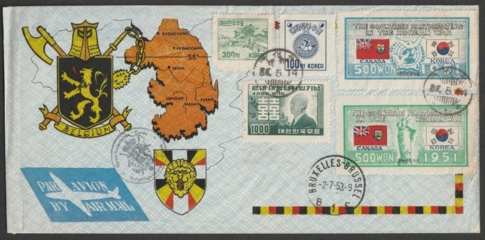 Korea 1953 - Luchtpostbrief Seoel-Brussel met inhoud
