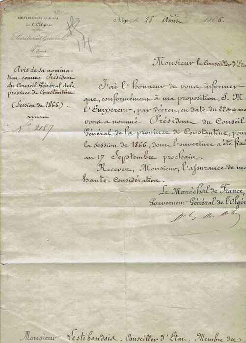 Comte de Mac Mahon - Nominations - 1866
