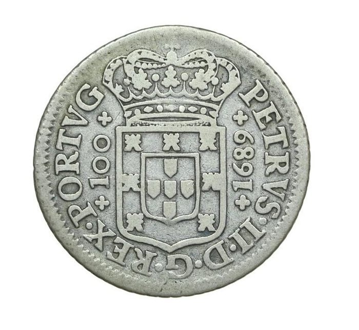 Portugal. D. Pedro II (1683-1706). 12 Vinténs (240 Reis) 1689 - Porto - Pontos no Campo