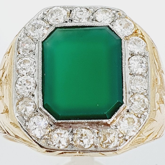 Preview of the first image of 18 kt. Platinum, Yellow gold - Ring - 1.10 ct Diamonds - Chalcedony.