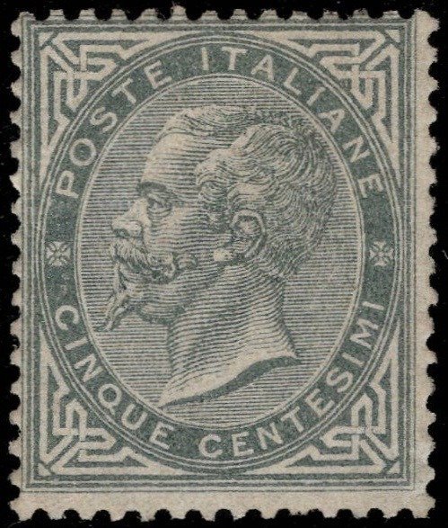 Italy Kingdom 1863 - Victor Emmanuel II, 5 cents dark grey green, London - Sassone L16