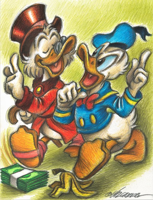 Donald Duck & His Uncle $crooge Discussion "Rich vs Poor" - Original Drawing - Joan Vizcarra