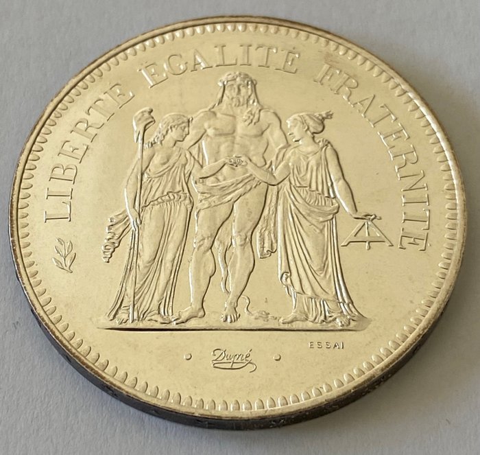France. Fifth Republic. 50 Francs 1974 Hercule. Essai en argent