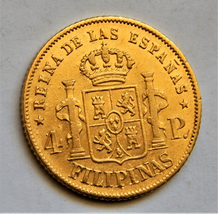 Spain. Isabel II (1833-1868). 4 Pesos 1862 ceca de Manila (Filipinas) - Escasa