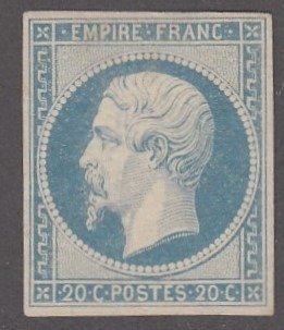 Frankrijk - Empire, imperforate - 20 centimes milky blue, mint* very fresh - Signed - Superb. - Yvert n 14Af