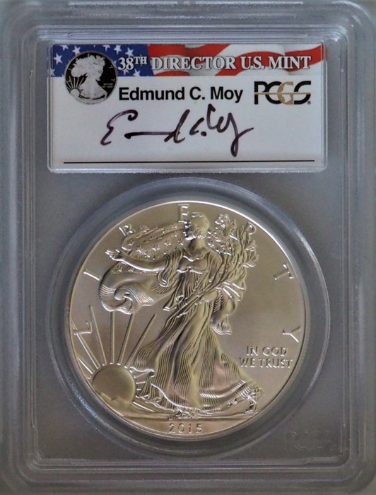 États-Unis. 1 Dollar 2015 W Silver Eagle PCGS MS70 First Strike signed by Edmund Moy