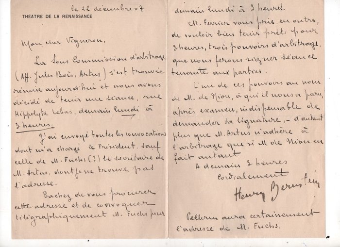 Chauchard, Alfred  Boucher, Henry  Bernstein - Lettre autographe signée & Photographie - 1898/1907