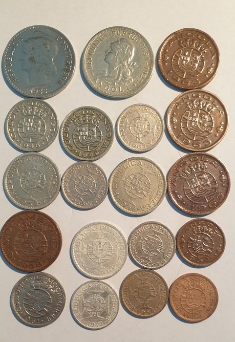 Portugal, Ex-Colónias. República. 19 Moedas - 50 Centavos - 1/2½/5/10 Escudos 1922 a 1968