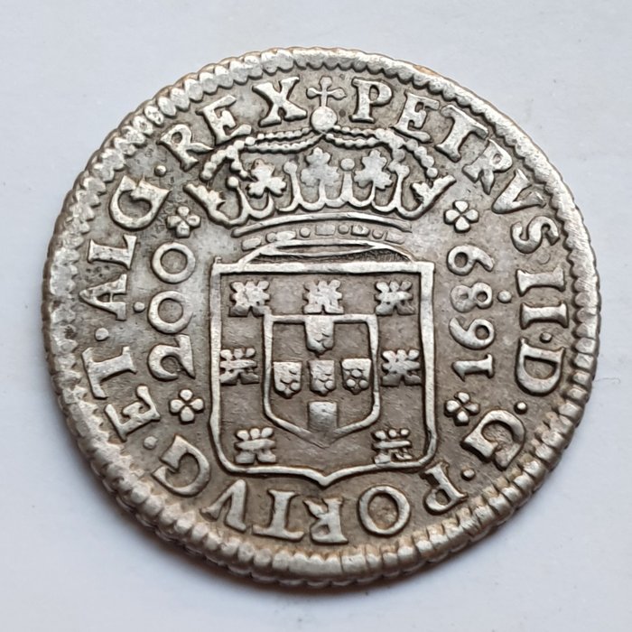Portugal. D. Pedro II (1683-1706). 12 Vinténs (240 Reis) 1689 - Porto - Pontos no Campo