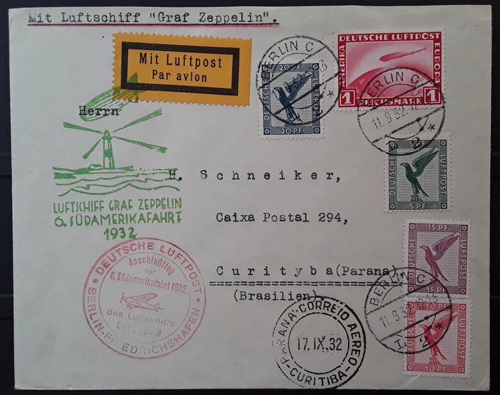 German Empire - Zeppelin document - 6 Südamerikafahrt 1932