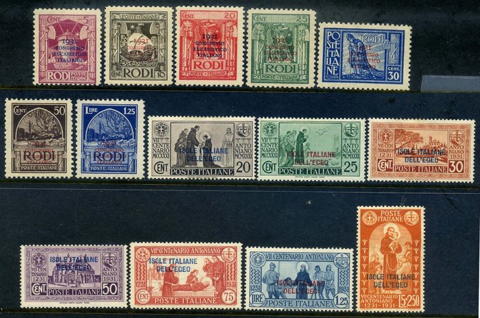 Italian Aegean Islands - general issues 1931 - Eucharistic congress and St Anthony; 2 sets, 14 values - Sassone N. 30/36 + 37/43