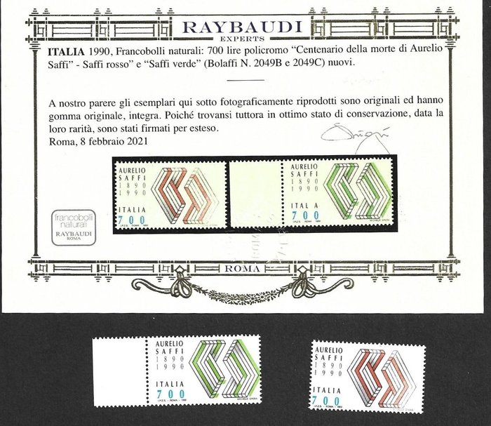 Italy 1990 - A. Saffi red and A. Saffi green - Bolaffi 2049B+2049C