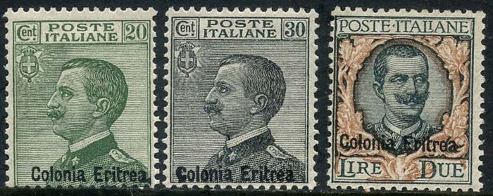 Italian Eritrea 1925 - Victor Emmanuel III, 3 values - Sassone N. 93/95